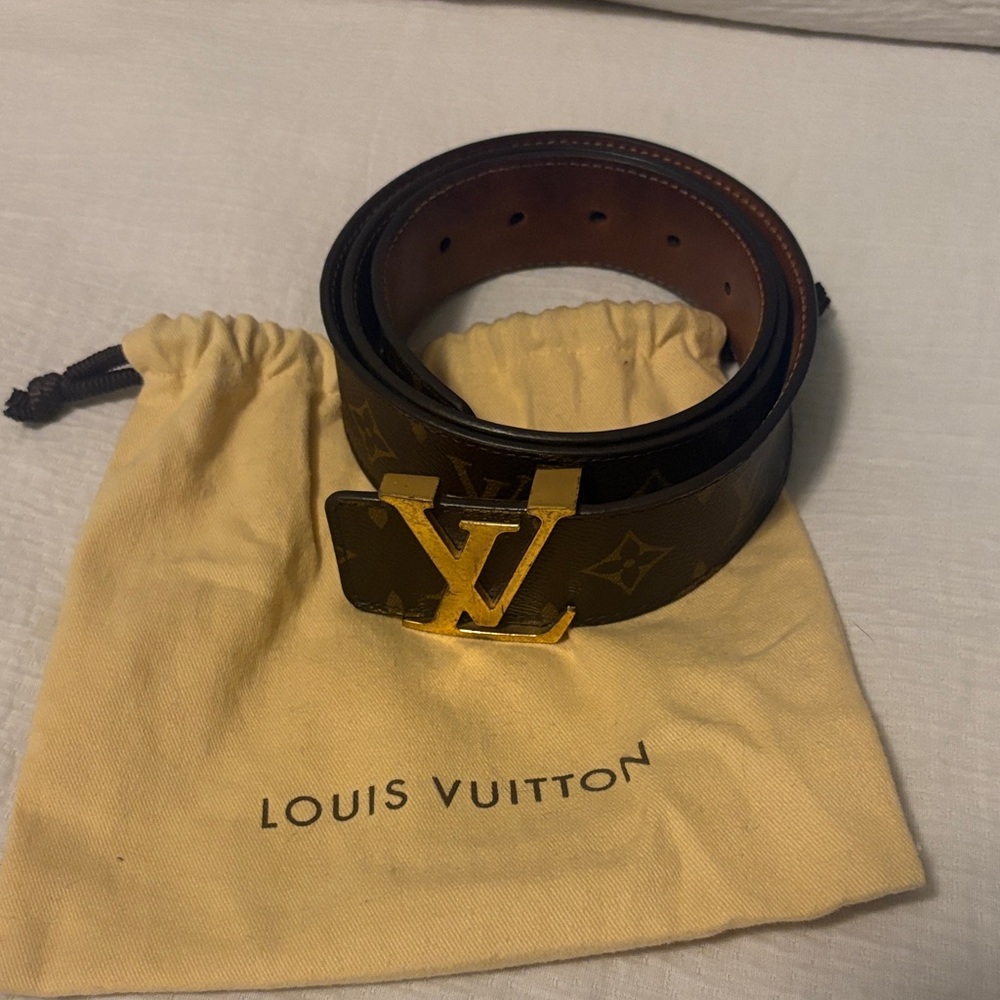 Louis Vuitton Monogram Brown Canvas Belt with Gold LV Buckle